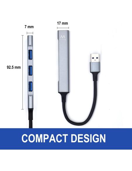 Ewent EW1144 HUB USB-A 3.0 a USB-A 3.0 4 Puertos 17 cm Gris