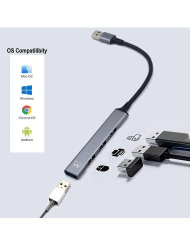 Ewent EW1144 HUB USB-A 3.0 a USB-A 3.0 4 Puertos 17 cm Gris