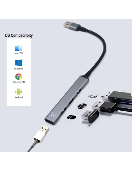 Ewent EW1144 HUB USB-A 3.0 a USB-A 3.0 4 Puertos 17 cm Gris