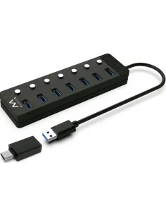 Ewent EW1147 HUB USB-A 3.0 a USB-A 3.0 7 Puertos 1 M Negro + Adaptador USB-A a USB-C-AAOAUS0215
