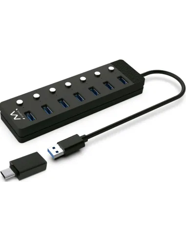 Ewent EW1147 HUB USB-A 3.0 a USB-A 3.0 7 Puertos 1 M Negro + Adaptador USB-A a USB-C