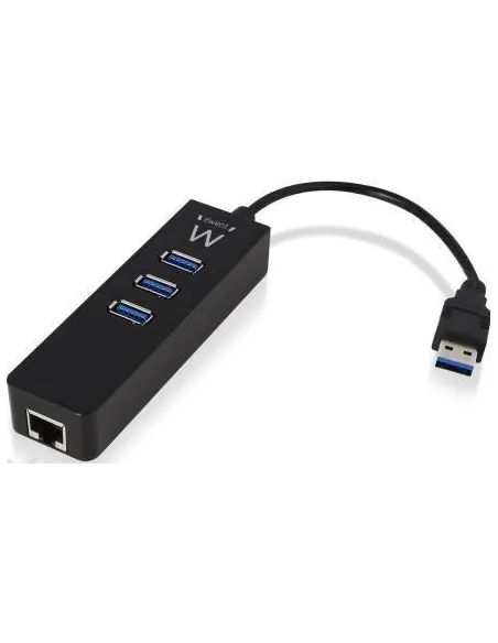 Ewent EW1140 HUB USB-A 3.0 a USB-A 3.0/RJ-45 4 Puertos 18 cm Negro