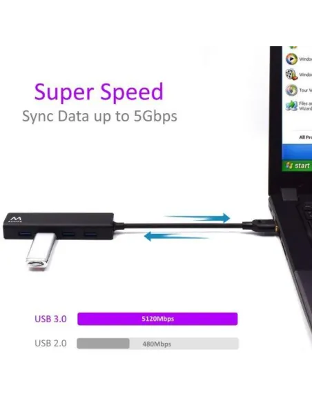 Ewent EW1136 HUB USB-A 3.0 a UBS-A 3.0 4 puertos 15 cm Negro