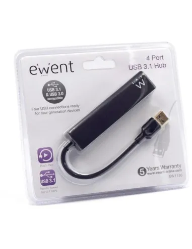 Ewent EW1136 HUB USB-A 3.0 a UBS-A 3.0 4 puertos 15 cm Negro