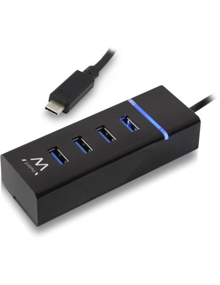 Ewent EW1137 HUB USB-C a USB-A 3.0 4 Puertos 30 cm Negro
