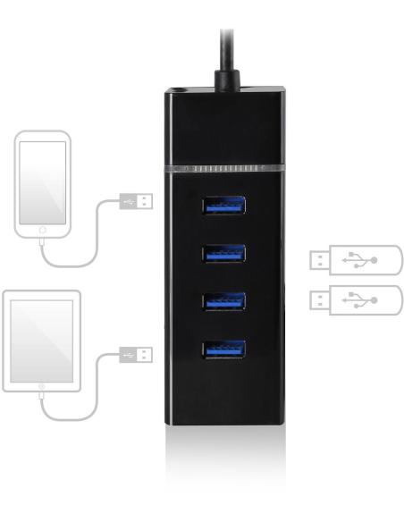 Ewent EW1137 HUB USB-C a USB-A 3.0 4 Puertos 30 cm Negro