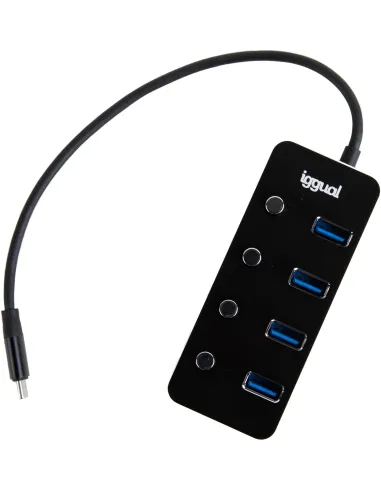 Iggual IGG318485 HUB USB-C 3.0 a USB-A 3.0 4 Puertos 24 cm Negro