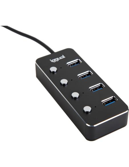Iggual IGG318485 HUB USB-C 3.0 a USB-A 3.0 4 Puertos 24 cm Negro