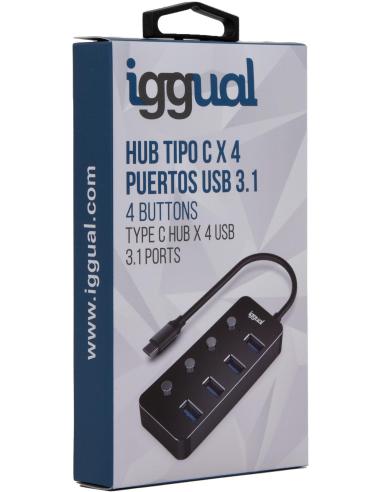 Iggual IGG318485 HUB USB-C 3.0 a USB-A 3.0 4 Puertos 24 cm Negro