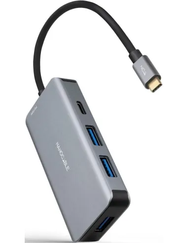 Nanocable 10.16.1005 HUB USB-C 3.0 a USB-C 3.0/USB-A 3.0 5 Puertos 15 cm Gris