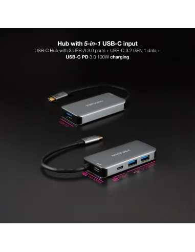 Nanocable 10.16.1005 HUB USB-C 3.0 a USB-C 3.0/USB-A 3.0 5 Puertos 15 cm Gris