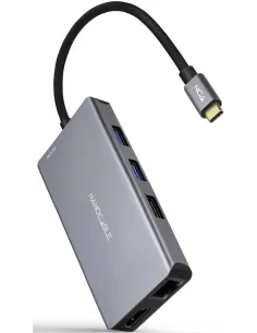 Nanocable 10.16.1009 HUB USB-C 3.0 a USB-A 2.0 y 3.0/HDMI/RJ-45/microSD/SD 9 Puertos 15 cm Gris-DATA58879