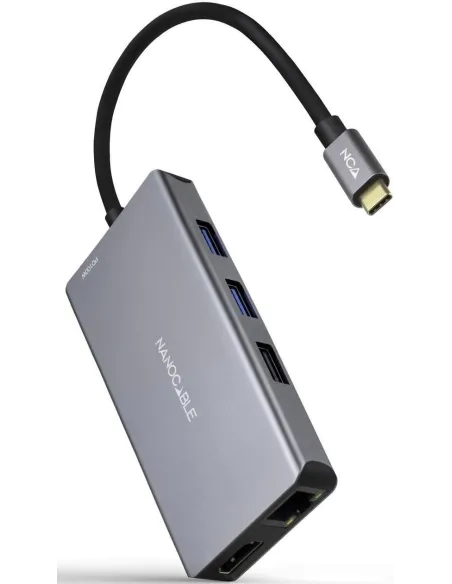 Nanocable 10.16.1009 HUB USB-C 3.0 a USB-A 2.0 y 3.0/HDMI/RJ-45/microSD/SD 9 Puertos 15 cm Gris