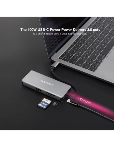Nanocable 10.16.1009 HUB USB-C 3.0 a USB-A 2.0 y 3.0/HDMI/RJ-45/microSD/SD 9 Puertos 15 cm Gris
