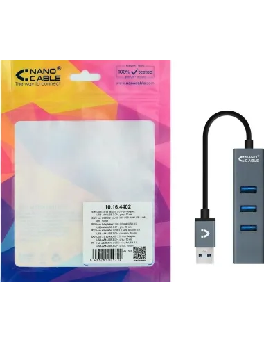 Nanocable 10.16.4402 HUB USB-A 3.0 a USB-A 3.0 4 Puertos 10 cm Gris