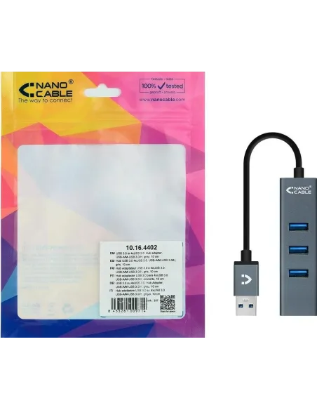 Nanocable 10.16.4402 HUB USB-A 3.0 a USB-A 3.0 4 Puertos 10 cm Gris