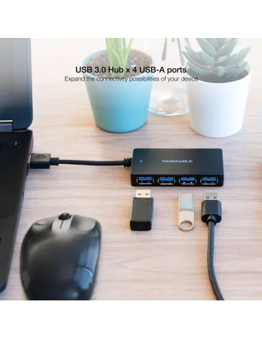 Nanocable 10.16.4403 HUB USB-A 3.0 a USB-A 3.0 4 Puertos 15 cm Negro