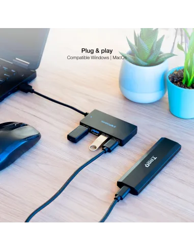 Nanocable 10.16.4403 HUB USB-A 3.0 a USB-A 3.0 4 Puertos 15 cm Negro