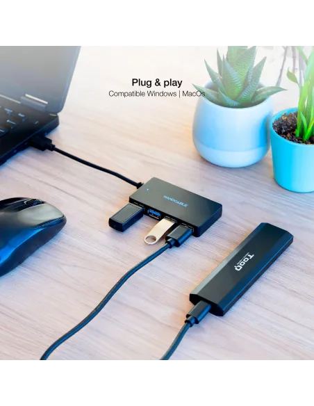 Nanocable 10.16.4403 HUB USB-A 3.0 a USB-A 3.0 4 Puertos 15 cm Negro