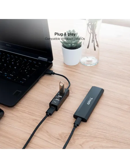 Nanocable 10.16.4404 USB-A a USB-A 4 Puertos 15 cm Negro