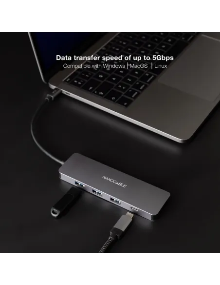 Nanocable 10.16.4409 HUB USB-C 3.0 a USB-A 3.0 4 Puertos 10 cm Gris