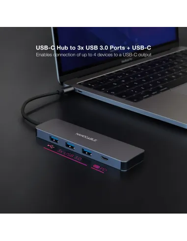 Nanocable 10.16.4409 HUB USB-C 3.0 a USB-A 3.0 4 Puertos 10 cm Gris
