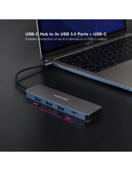 Nanocable 10.16.4409 HUB USB-C 3.0 a USB-A 3.0 4 Puertos 10 cm Gris