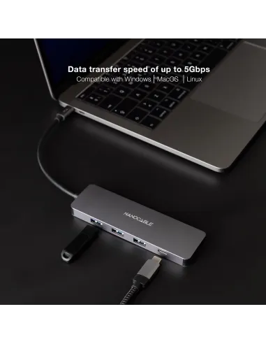 Nanocable 10.16.4409 HUB USB-C 3.0 a USB-A 3.0 4 Puertos 10 cm Gris