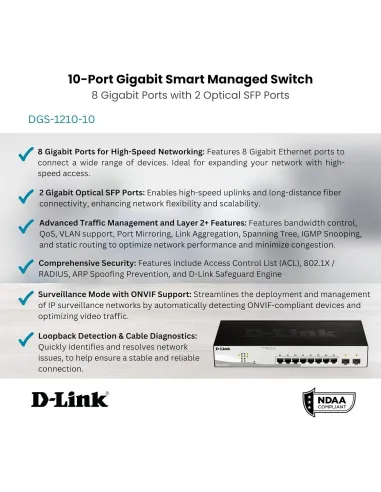 D-Link DGS-1210-10/E Smart+ Switch Gestionado 8 Puertos Ethernet + 2 Puertos SFP