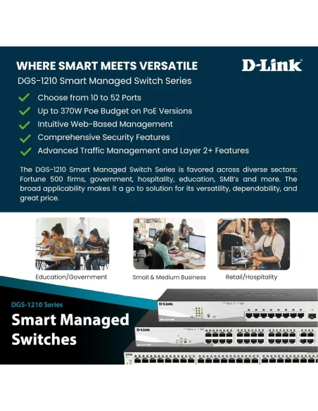 D-Link DGS-1210-10/E Smart+ Switch Gestionado 8 Puertos Ethernet + 2 Puertos SFP