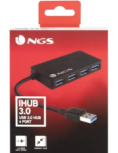 NGS iHUB 3.0 HUB USB-A 3.0 a USB-A 3.0 4 Puertos Negro