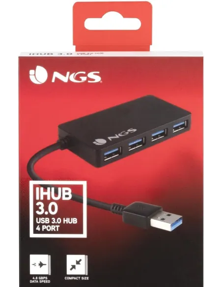 NGS iHUB 3.0 HUB USB-A 3.0 a USB-A 3.0 4 Puertos Negro