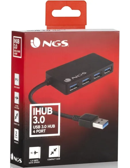 NGS iHUB 3.0 HUB USB-A 3.0 a USB-A 3.0 4 Puertos Negro