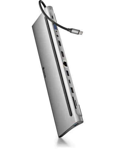 NGS Wonder Dock 12 HUB USB-C 3.0 a USB-A 3.0/USB-C 3.0/DisplayPort/VGA/HDMI/Jack 3.5 mm 12 Puertos 18 cm Plata