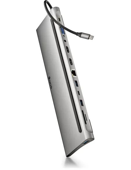 NGS Wonder Dock 12 HUB USB-C 3.0 a USB-A 3.0/USB-C 3.0/DisplayPort/VGA/HDMI/Jack 3.5 mm 12 Puertos 18 cm Plata