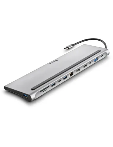 NGS Wonder Dock 12 HUB USB-C 3.0 a USB-A 3.0/USB-C 3.0/DisplayPort/VGA/HDMI/Jack 3.5 mm 12 Puertos 18 cm Plata