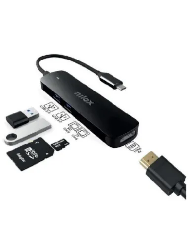 Nilox NXDSUSBC05 HUB USB-C a USB-A 3.0/HDMI/microSD/SD 5 Puertos Negro