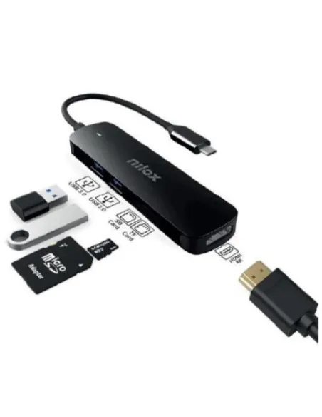 Nilox NXDSUSBC05 HUB USB-C a USB-A 3.0/HDMI/microSD/SD 5 Puertos Negro