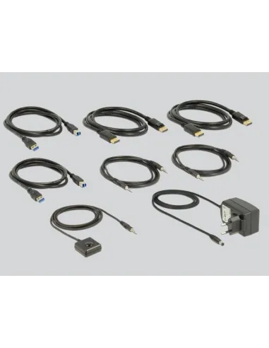 Delock 11467 Conmutador KVM USB-A/USB-B/DisplayPort/Jack 3.5 mm 12 Puertos Gris