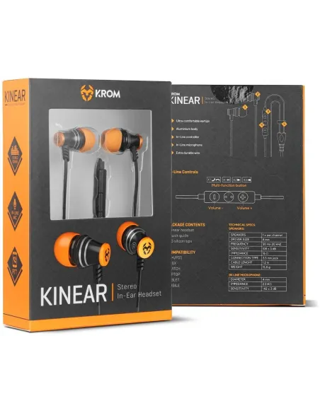 Krom Kinear Auriculares Gaming Intrauditivos Negro/Naranja