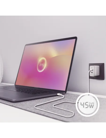 Aisens ASCH-45W2P005-W Cargador GaN de Pared 2xUSB Tipo-C 45W Blanco