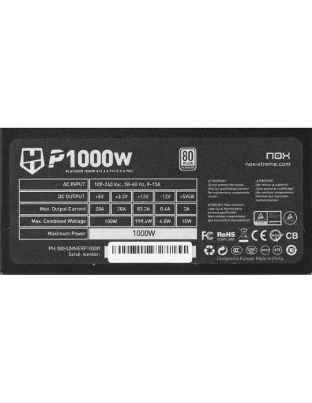 Nox Hummer P 1000W 80 Plus Platino