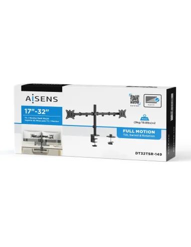 Aisens DT32TSR-149 Soporte Eco Giratorio/Inclinable para 2 Monitores/TV 17”-32” VESA 100x100 Máx 9Kg