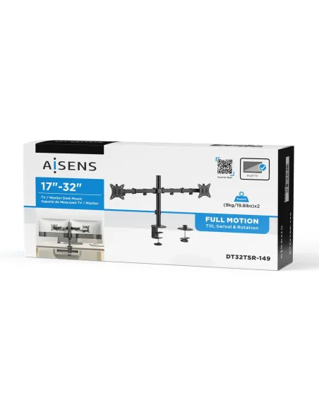 Aisens DT32TSR-149 Soporte Eco Giratorio/Inclinable para 2 Monitores/TV 17”-32” VESA 100x100 Máx 9Kg