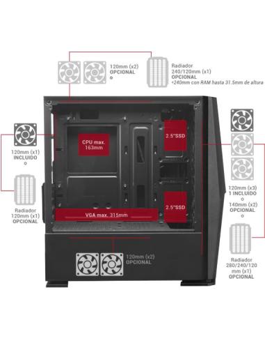 Mars Gaming MCONE RGB con Ventana USB 3.0 Negra