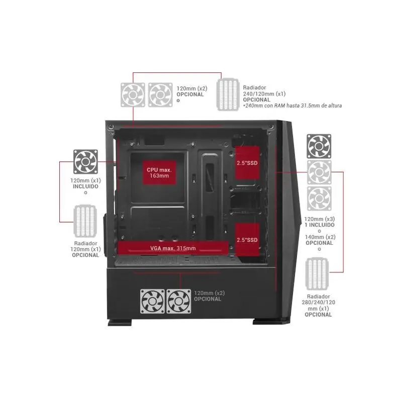 Mars Gaming MCONE RGB con Ventana USB 3.0 Negra