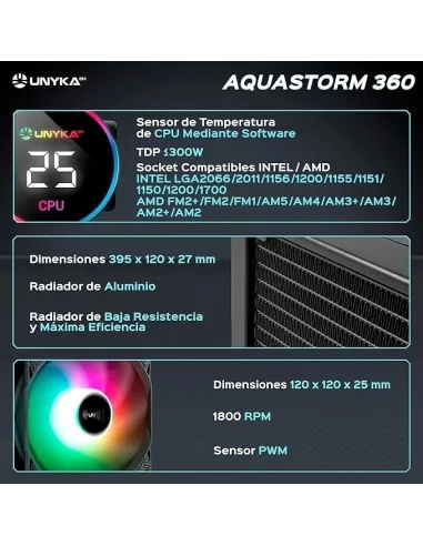 Unyka Aquastorm 360 ARGB Kit de Refrigeración Líquida 360mm Negro