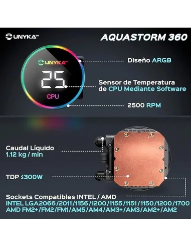 Unyka Aquastorm 360 ARGB Kit de Refrigeración Líquida 360mm Negro