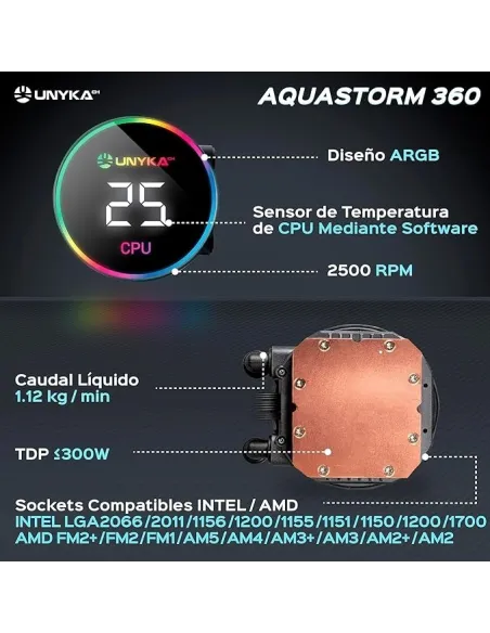 Unyka Aquastorm 360 ARGB Kit de Refrigeración Líquida 360mm Negro
