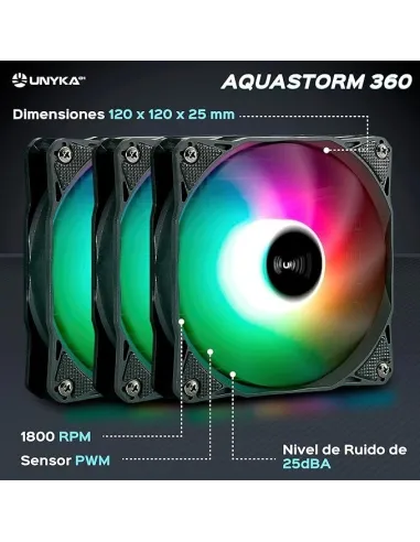 Unyka Aquastorm 360 ARGB Kit de Refrigeración Líquida 360mm Negro